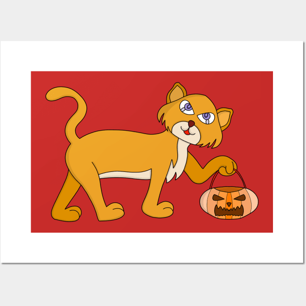 Yellow Pumpkin Cat Wall Art by DiegoCarvalho